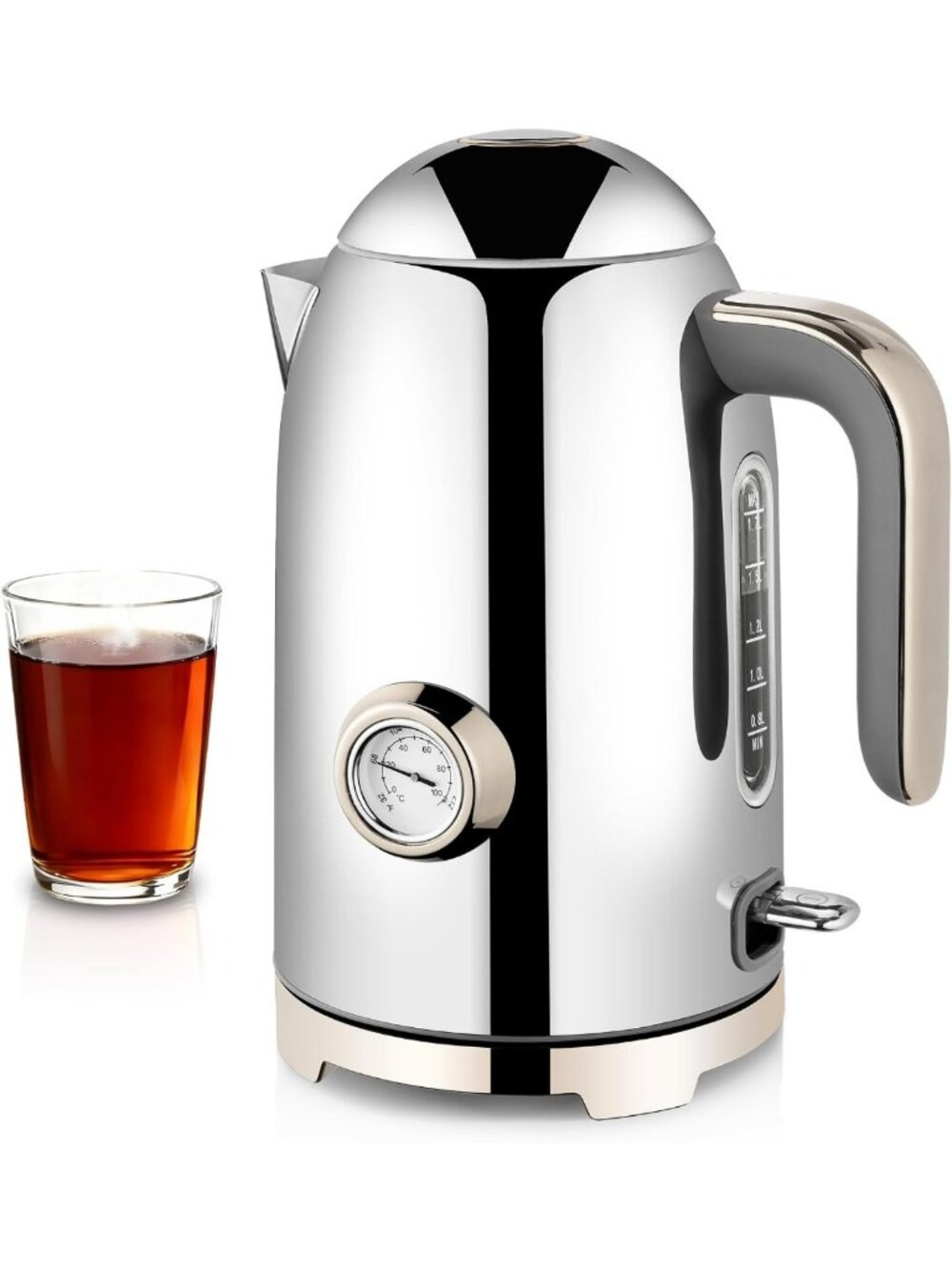 Stylish Glossy Silver Electric Kettle, 57oz Capacity, Fast Boil & Auto Shut-Off
